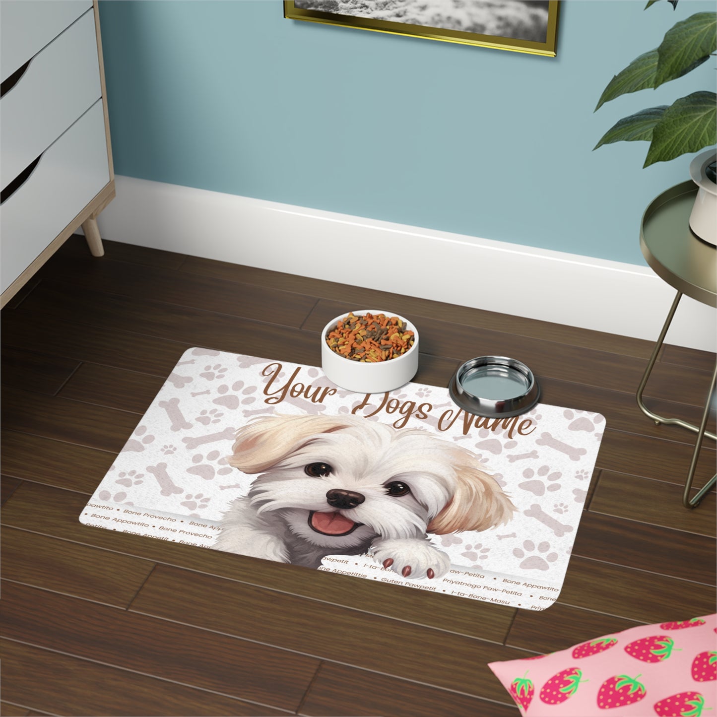 Maltese Personalized Pet Food Mat, Custom Dog Food Mat, Dog Feeding Mat, Cute Pet Mat, Dog Lovers Gift