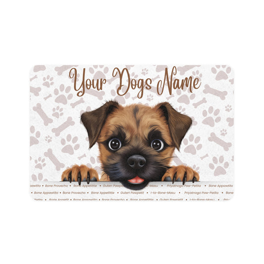 Border Terrier Personalized Pet Food Mat for Dogs, Customized Dog Bowl Mat, Cute Dog Decor, Pet Gifts, Paw Print Design