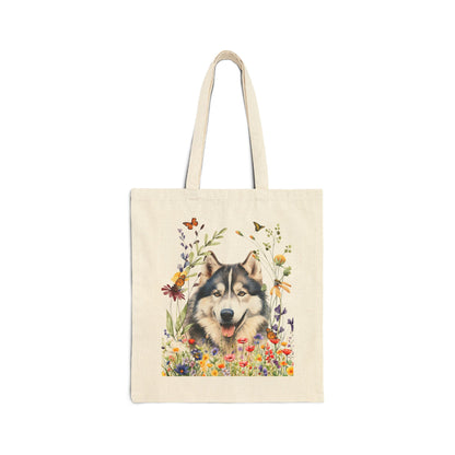 Alaskan Malamute Floral Dog Canvas Tote
