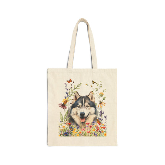 Alaskan Malamute Floral Dog Canvas Tote