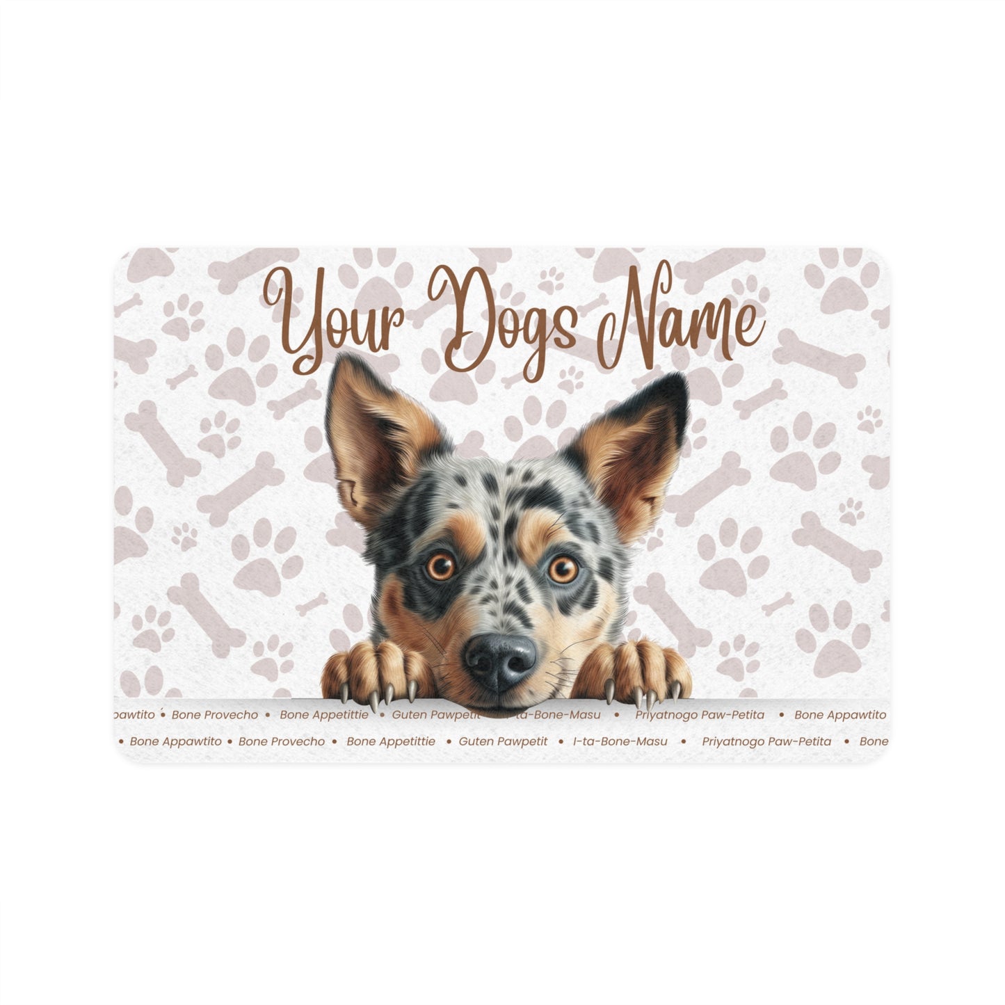 Australian Cattle Dog Personalized Dog Food Mat, Custom Pet Feeding Area Rug, Dog Lover Gift, Puppy Accessories, Pet Decor