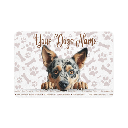 Australian Cattle Dog Personalized Dog Food Mat, Custom Pet Feeding Area Rug, Dog Lover Gift, Puppy Accessories, Pet Decor