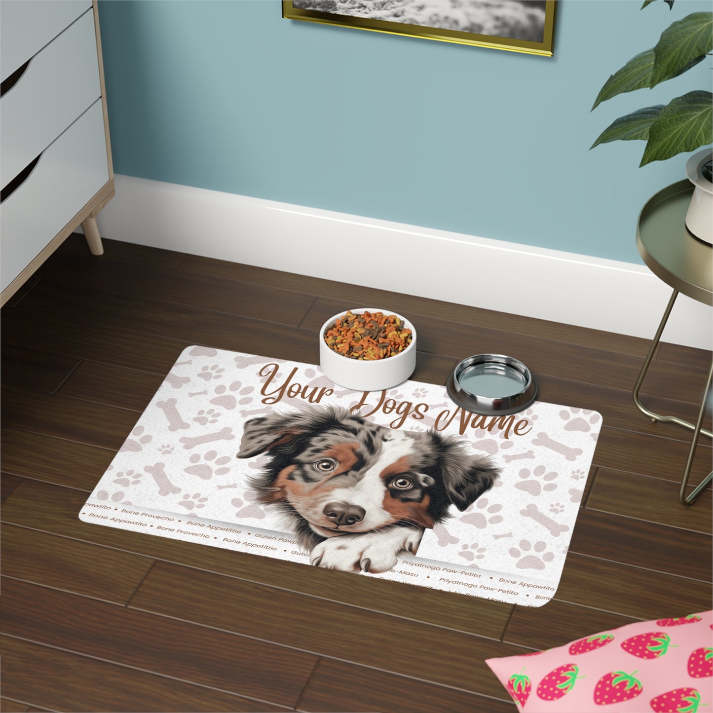 Australian Shepherd Personalized Pet Food Mat, Custom Dog Mat, Dog Feeding Station, Cute Pet Decor, Dog Name Mat, Pet Lover Gift