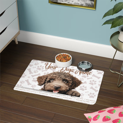 Spanish Water Dog Personalized Pet Food Mat, Custom Dog Food Mat, Dog Feeding Mat, Cute Pet Mat, Dog Lovers Gift