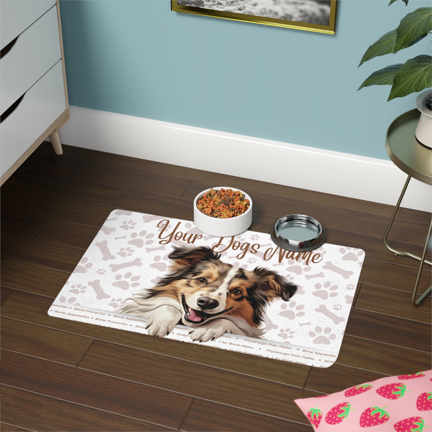 Shetland Sheepdog Personalized Pet Food Mat, Custom Dog Food Mat, Dog Feeding Mat, Cute Pet Mat, Dog Lovers Gift