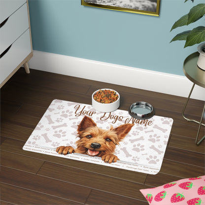 Australian Terrier Personalized Pet Food Mat with Custom Name, Dog Feeding Mat, Cute Pet Decor, Non-Slip Pet Bowl Mat, Ideal Gift for Pet Lovers