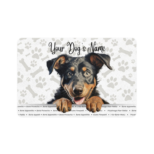 Beauceron Personalized Pet Food Mat with Custom Name, Dog Feeding Mat, Cat Mat, Paw Print Design, Gift for Pet Lovers
