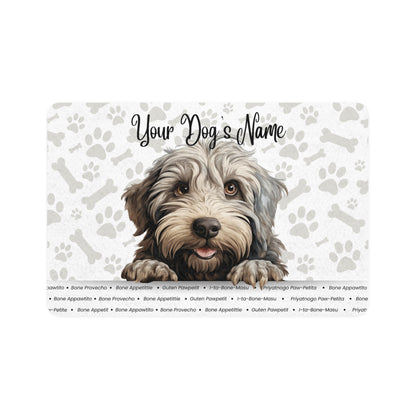 Bergamasco Personalized Pet Food Mat with Custom Dog Name, Dog Lover Gift, Dog Feeding Station, Decor for Pet Area, Pet Lover Decor
