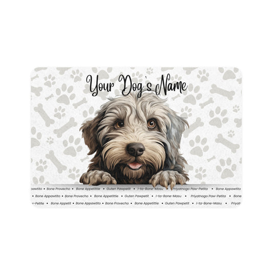 Bergamasco Personalized Pet Food Mat with Custom Dog Name, Dog Lover Gift, Dog Feeding Station, Decor for Pet Area, Pet Lover Decor