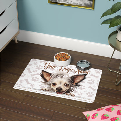 Chinese Crested Personalized Pet Food Mat - Cute Dog Design, Dog Lovers Gift, Pet Feeding Mat, Custom Pet Name, Home Decor for Pets