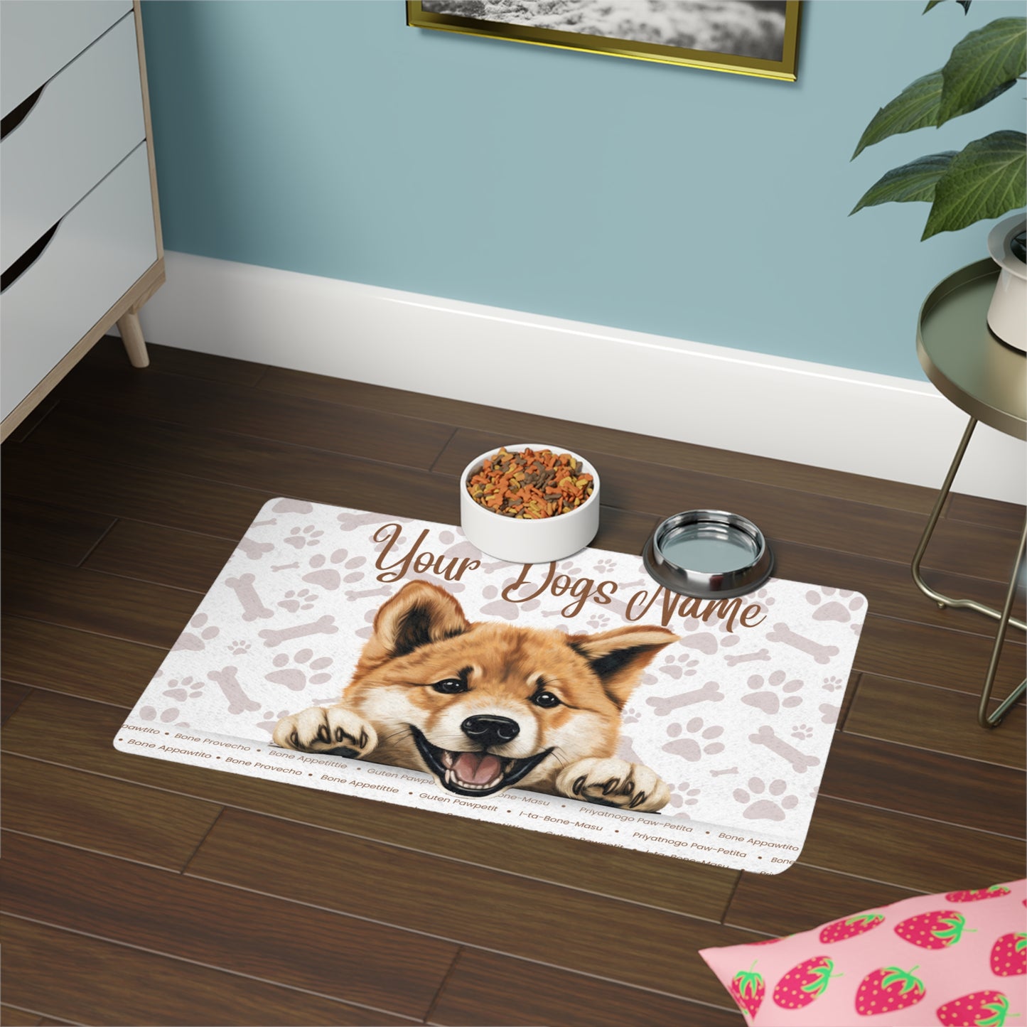 Akita Personalized Dog Food Mat, Custom Pet Feeding Mat, Cute Dog Decor, Paw Print Mat, Pet Lover Gift, Stylish Dog Accessory