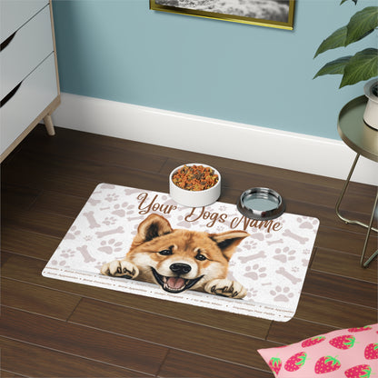 Akita Personalized Dog Food Mat, Custom Pet Feeding Mat, Cute Dog Decor, Paw Print Mat, Pet Lover Gift, Stylish Dog Accessory
