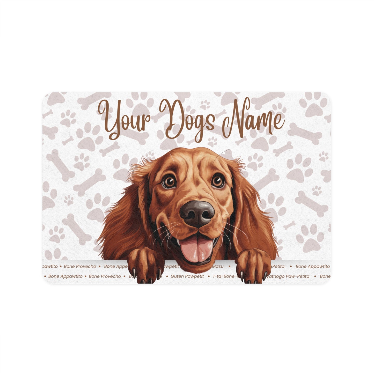 Irish Setter Personalized Dog Food Mat, Custom Pet Feeding Mat, Dog Decor, Waterproof Pet Mat, Pet Accessory for Dog Lovers