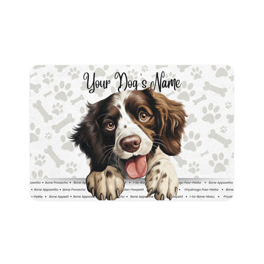 English Springer Spaniel Personalized Pet Food Mat, Custom Dog Feeding Mat, Cute Pet Dish Area, Dog Lover Gift, Home Décor for Pet Parents, Waterproof Pet Mat
