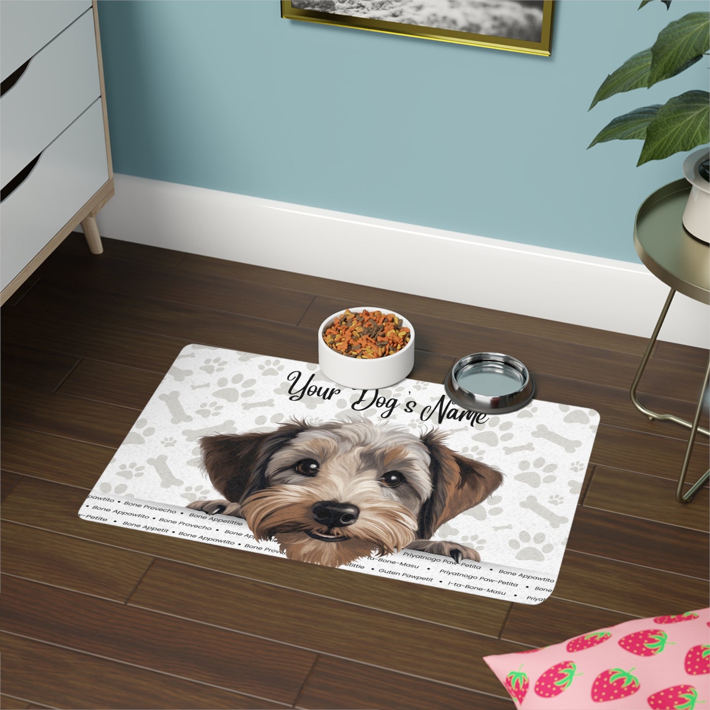Dandie Dinmont Terrier Personalized Pet Food Mat, Custom Dog Mat, Non-Slip Pet Bowl Mat, Dog Lover Gift, Dog Feeding Station, Cute Dog Design