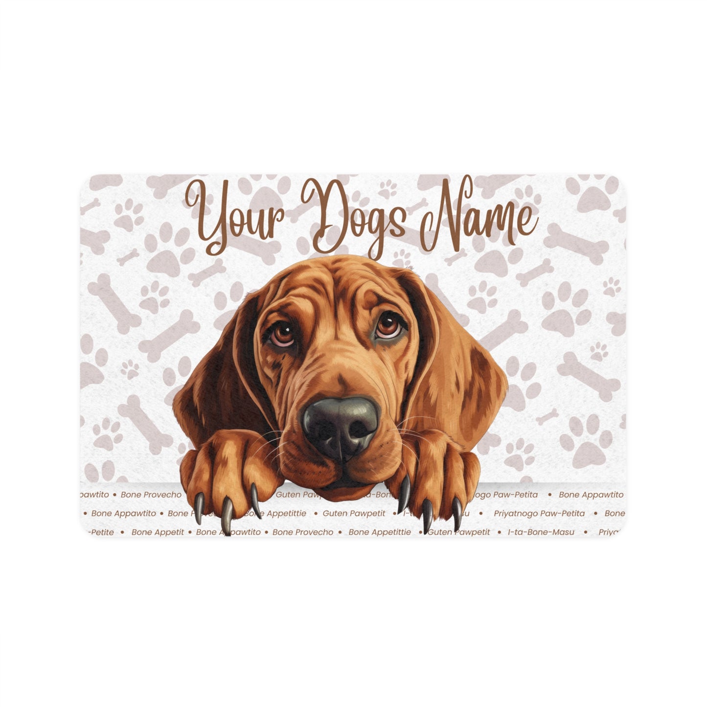 Redbone Coonhound Personalized Pet Food Mat, Custom Dog Food Mat, Dog Feeding Mat, Cute Pet Mat, Dog Lovers Gift