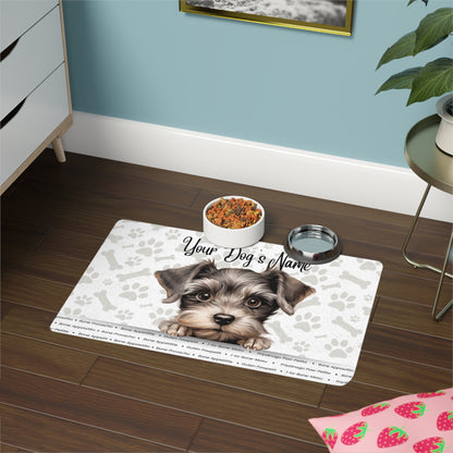 Miniature Schnauzer Personalized Pet Food Mat, Custom Dog Food Mat, Dog Feeding Mat, Cute Pet Mat, Dog Lovers Gift