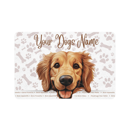 Golden Retriever Personalized Pet Food Mat, Custom Dog Feeding Mat, Cute Dog Design, Pet Lover Gift, Dog Bowls, Cat Mats