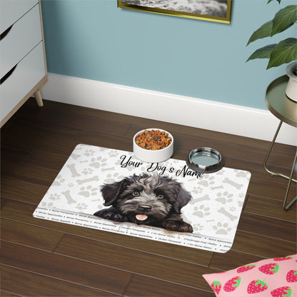Bouvier des Flandres Personalized Pet Food Mat, Customizable Dog Feeding Mat, Cute Puppy Design, Pet Accessory, Home Décor for Pet Lovers