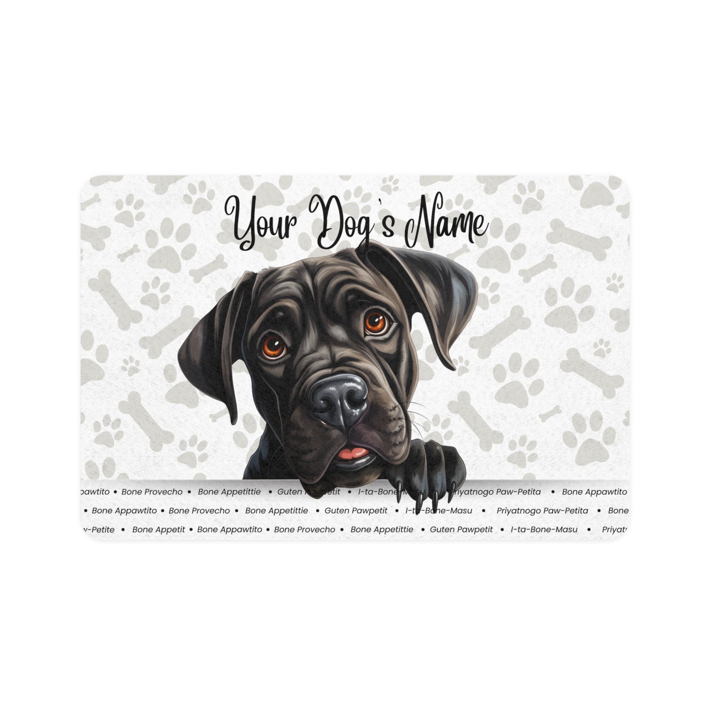 Cane Corso Personalized Pet Food Mat, Custom Dog Feeding Tray, Non-Slip Pet Dish Mat, Dog Lover Gift, Stylish Dog Accessory