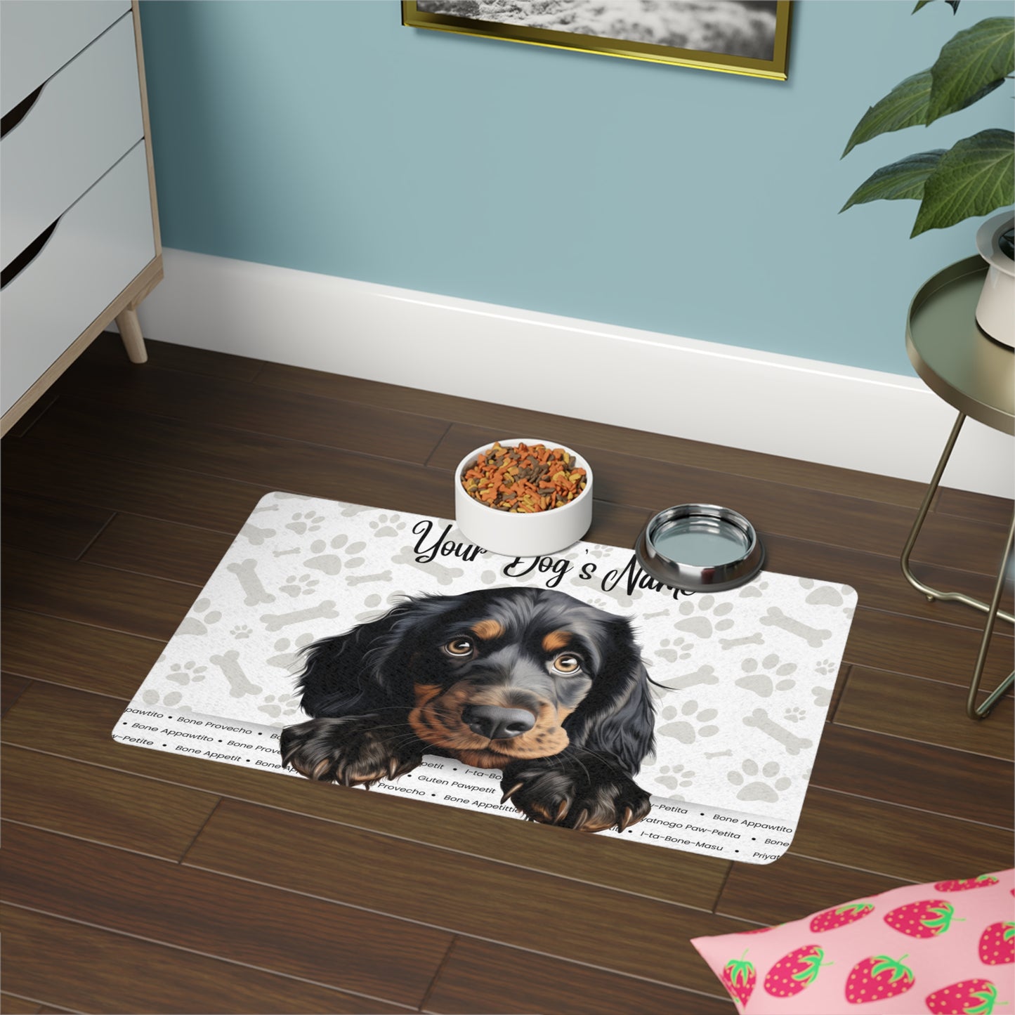 Golden Setter Personalized Pet Food Mat for Dogs, Custom Dog Feeding Mat, Dog Bowl Mat, Animal Lover Gift, Cute Pet Decor, Paw Print Design