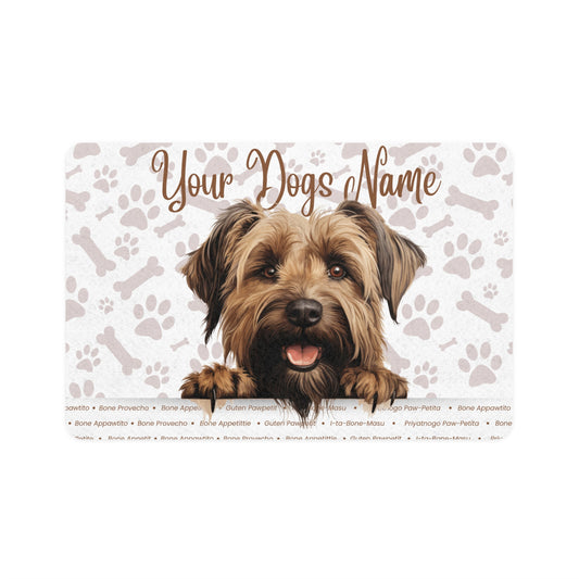 Briard Customizable Pet Food Mat - Personalized Dog Feeding Mat, Paw Print Design, Dog Decor, Gift for Pet Lovers, Kitchen Mat