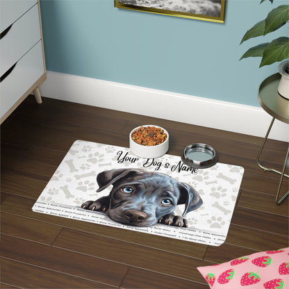 Blue Lacy Pet Feeding Mat with Custom Name | Dog Food Mat | Personalized Pet Accessories | Stylish Dog Mat | Paw Print Design