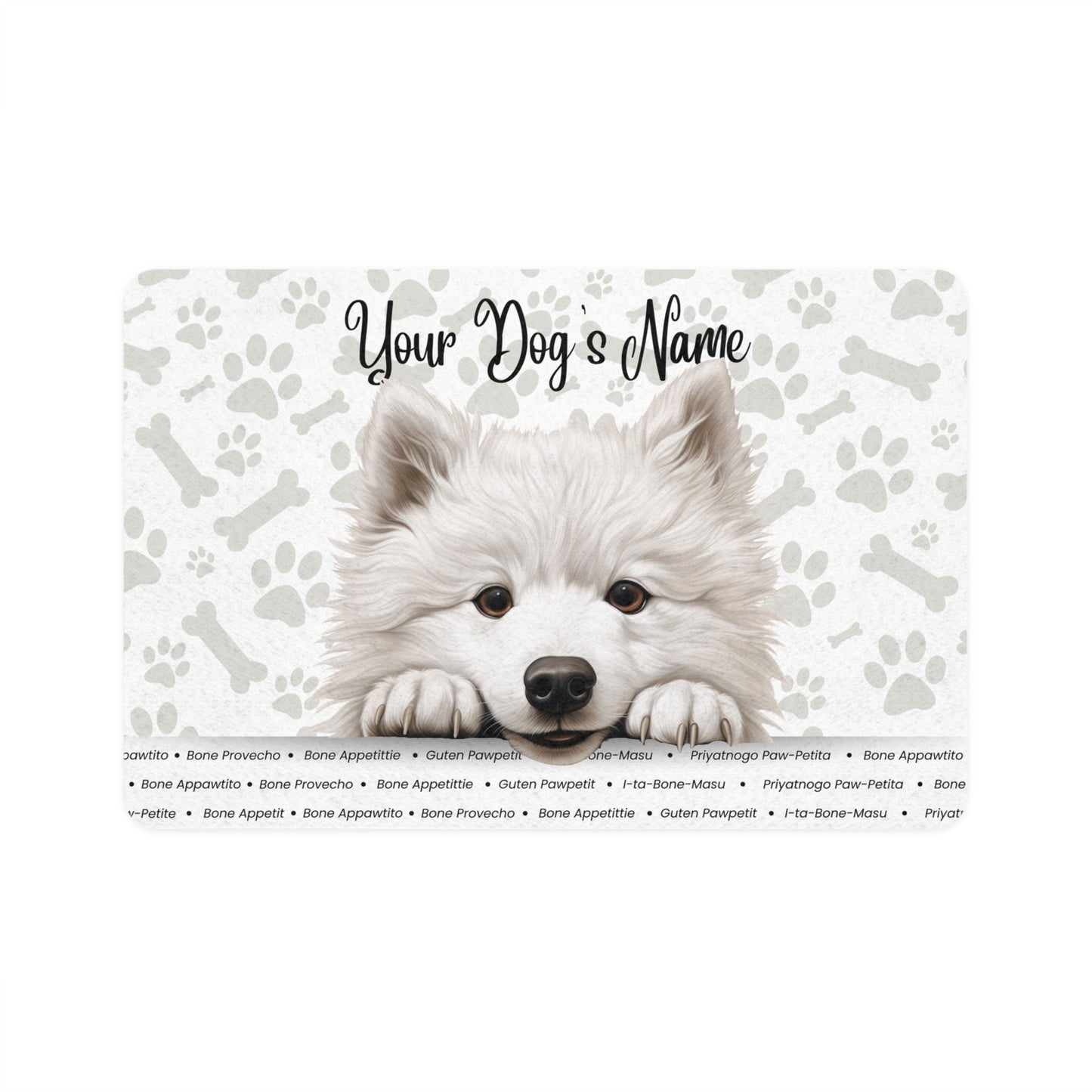 Samoyed Personalized Pet Food Mat, Custom Dog Food Mat, Dog Feeding Mat, Cute Pet Mat, Dog Lovers Gift