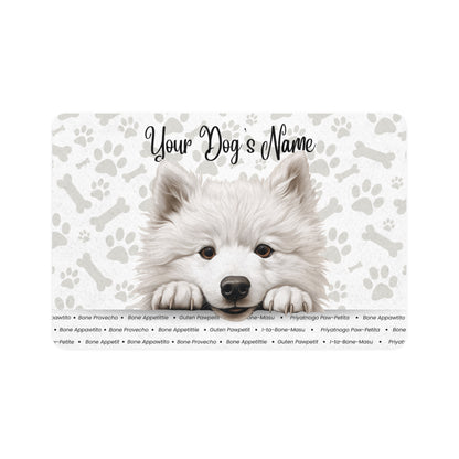 Samoyed Personalized Pet Food Mat, Custom Dog Food Mat, Dog Feeding Mat, Cute Pet Mat, Dog Lovers Gift