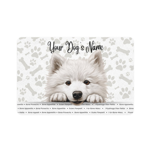 Samoyed Personalized Pet Food Mat, Custom Dog Food Mat, Dog Feeding Mat, Cute Pet Mat, Dog Lovers Gift