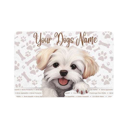 Maltese Personalized Pet Food Mat, Custom Dog Food Mat, Dog Feeding Mat, Cute Pet Mat, Dog Lovers Gift