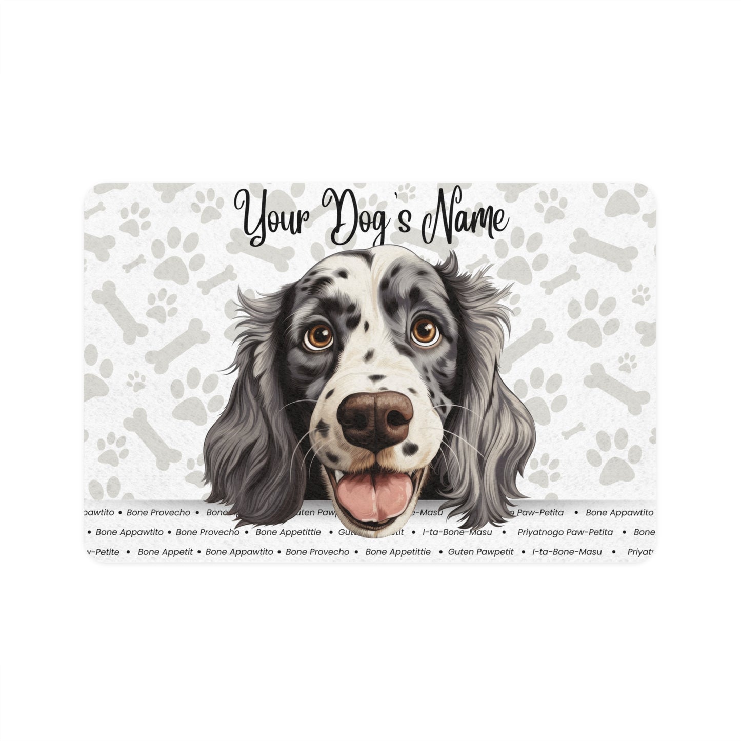 English Setter Personalized Pet Food Mat, Dog Feeding Mat, Custom Pet Bowl Mat, Dog Lover Gift, Dog Kitchen Decor, Animal Paw Print Design