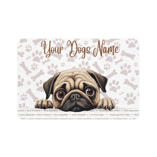 Pug Personalized Pet Food Mat, Custom Dog Food Mat, Dog Feeding Mat, Cute Pet Mat, Dog Lovers Gift