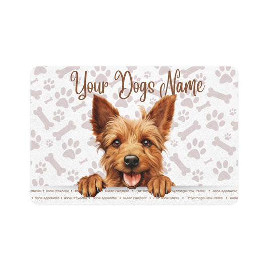 Australian Terrier Personalized Pet Food Mat with Custom Name, Dog Feeding Mat, Cute Pet Decor, Non-Slip Pet Bowl Mat, Ideal Gift for Pet Lovers