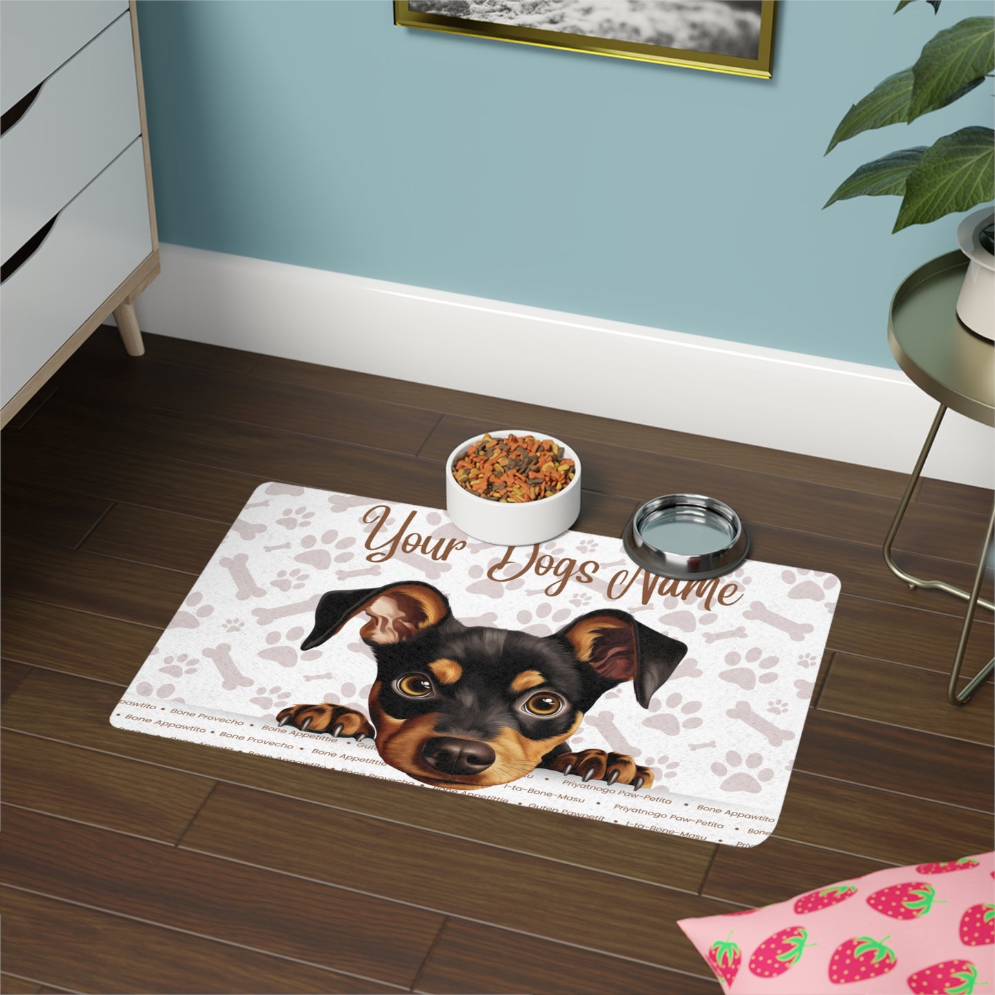 German Pinscher Customizable Pet Food Mat for Dogs, Dog Bowl Mat, Personalized Pet Placemat, Cute Dog Design, Ideal for Pet Owners and Gifts