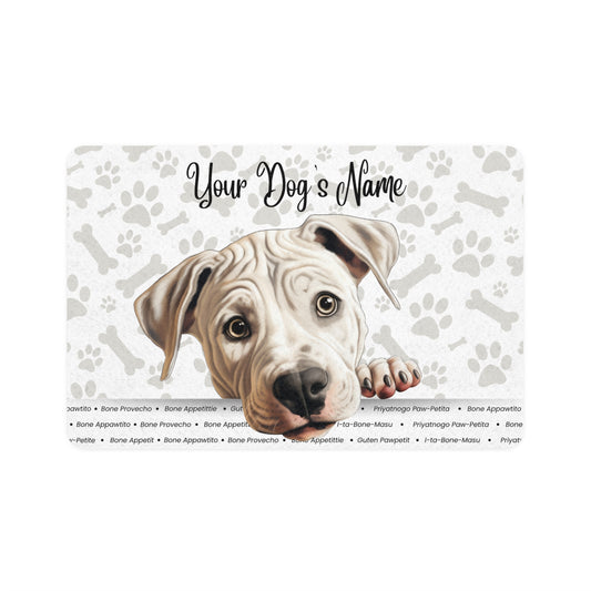 Dogo Argentino Personalized Pet Food Mat, Custom Dog Feeding Mat, Non-Slip Dog Dish Mat, Pet Accessories, Gifts for Dog Lovers