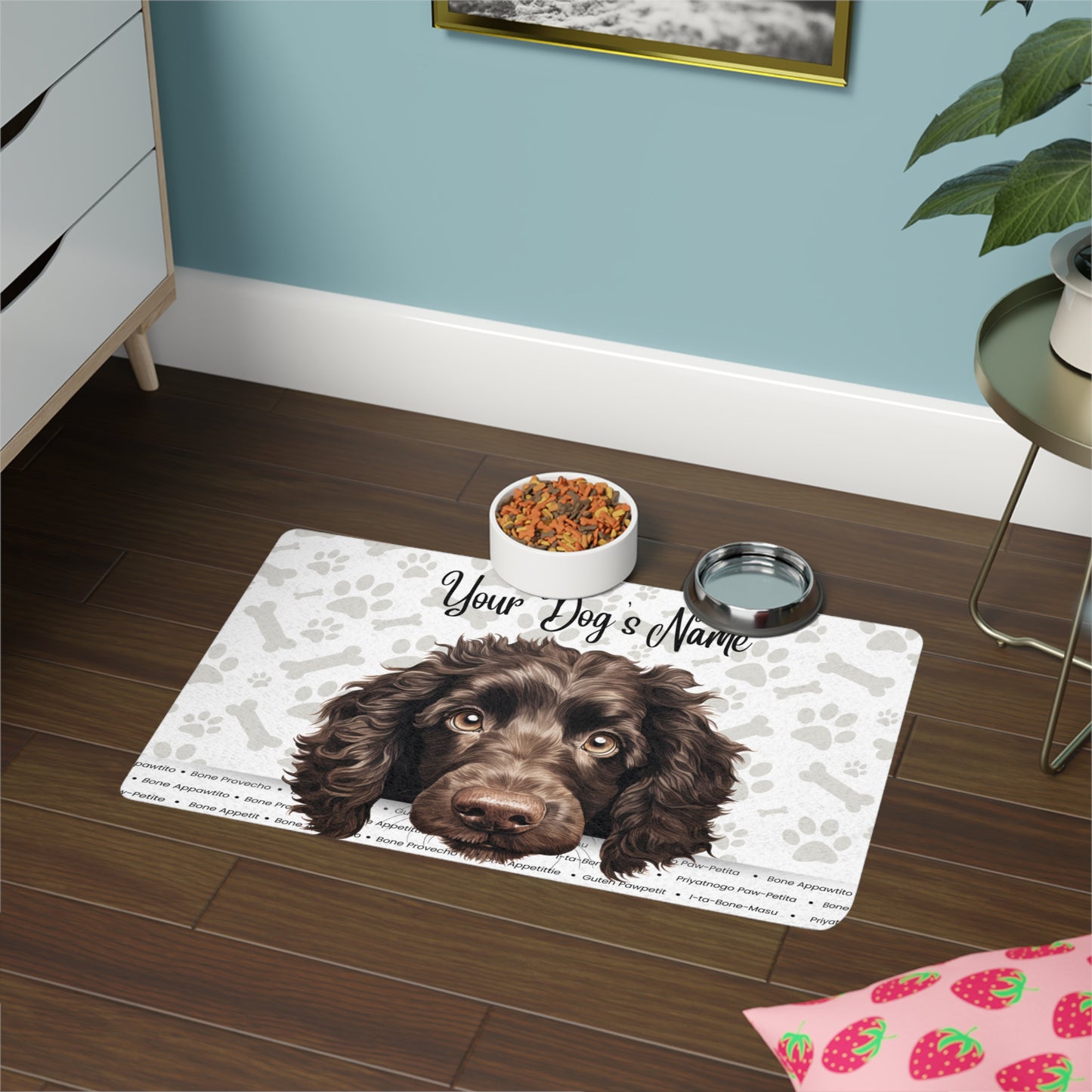 American Water Spaniel Personalized Pet Food Mat with Dog's Name, Customizable Dog Bowl Mat, Cute Dog Mat, Pet Feeding Mat, Dog Owner Gift, Pet Decor