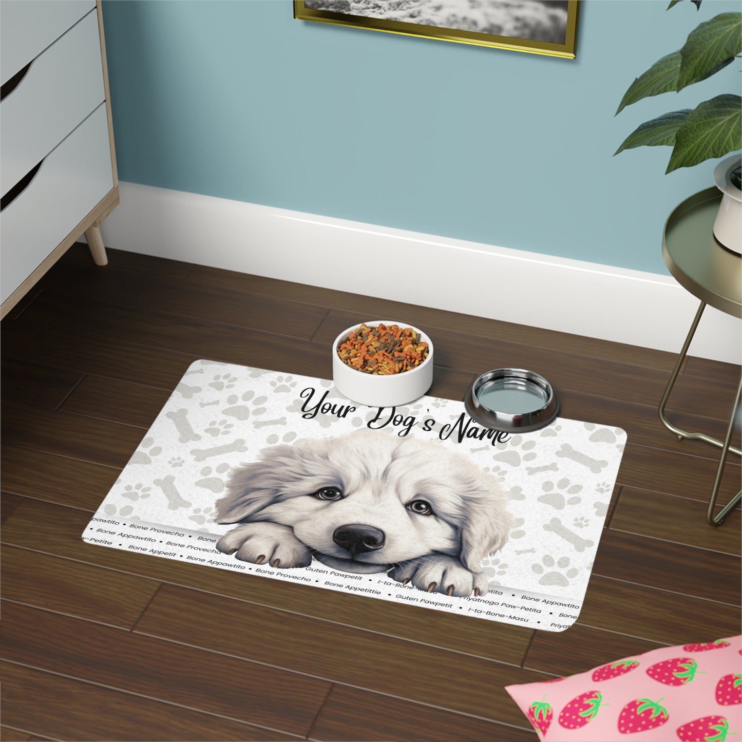 Great Pyrenees Personalized Dog Food Mat | Custom Pet Feeding Mat, Cute Puppy Design, Dog Owner Gift, Pet Supplies, Kitchen Decor