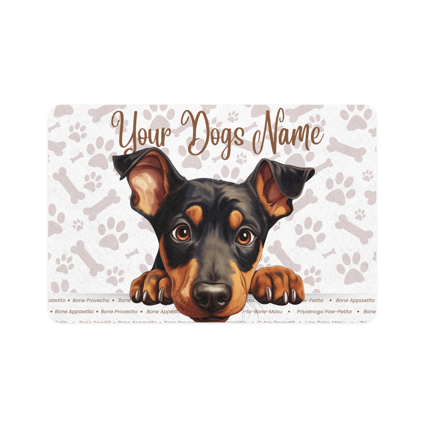 Doberman Customizable Pet Food Mat, Personalized Dog Feeding Mat, Fun Pet Decor, Dog Lover Gift, Unique Pet Accessory, Dog Name Mat