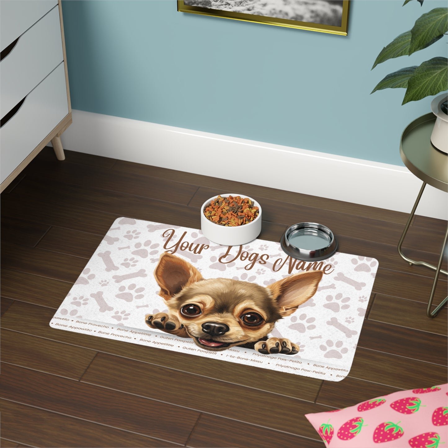 Chihuahua Personalized Pet Food Mat, Custom Dog Feeding Mat, Cute Dog Design, Pet Accessory, Housewarming Gift, Dog Owner Gift