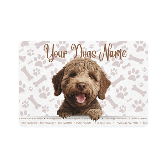 Lagotto Romagnolo Personalized Pet Food Mat, Custom Dog Food Mat, Dog Feeding Mat, Cute Pet Mat, Dog Lovers Gift