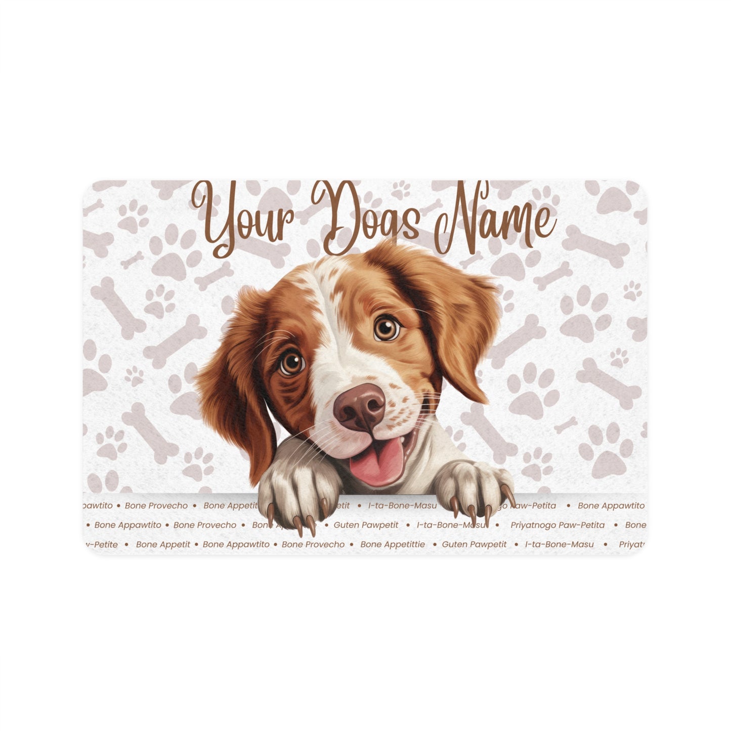 Brittany Personalized Pet Food Mat, Custom Dog Dish Placemat, Dog Lover Gift, Pet Feeding Mat, Cute Puppy Decor, Dog Name Mat