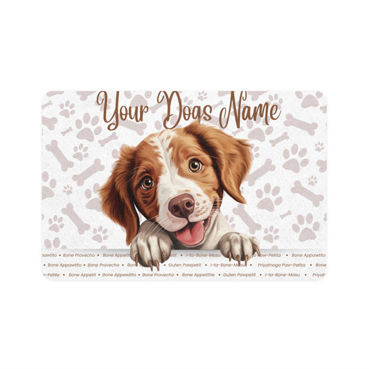 Brittany Personalized Pet Food Mat, Custom Dog Dish Placemat, Dog Lover Gift, Pet Feeding Mat, Cute Puppy Decor, Dog Name Mat