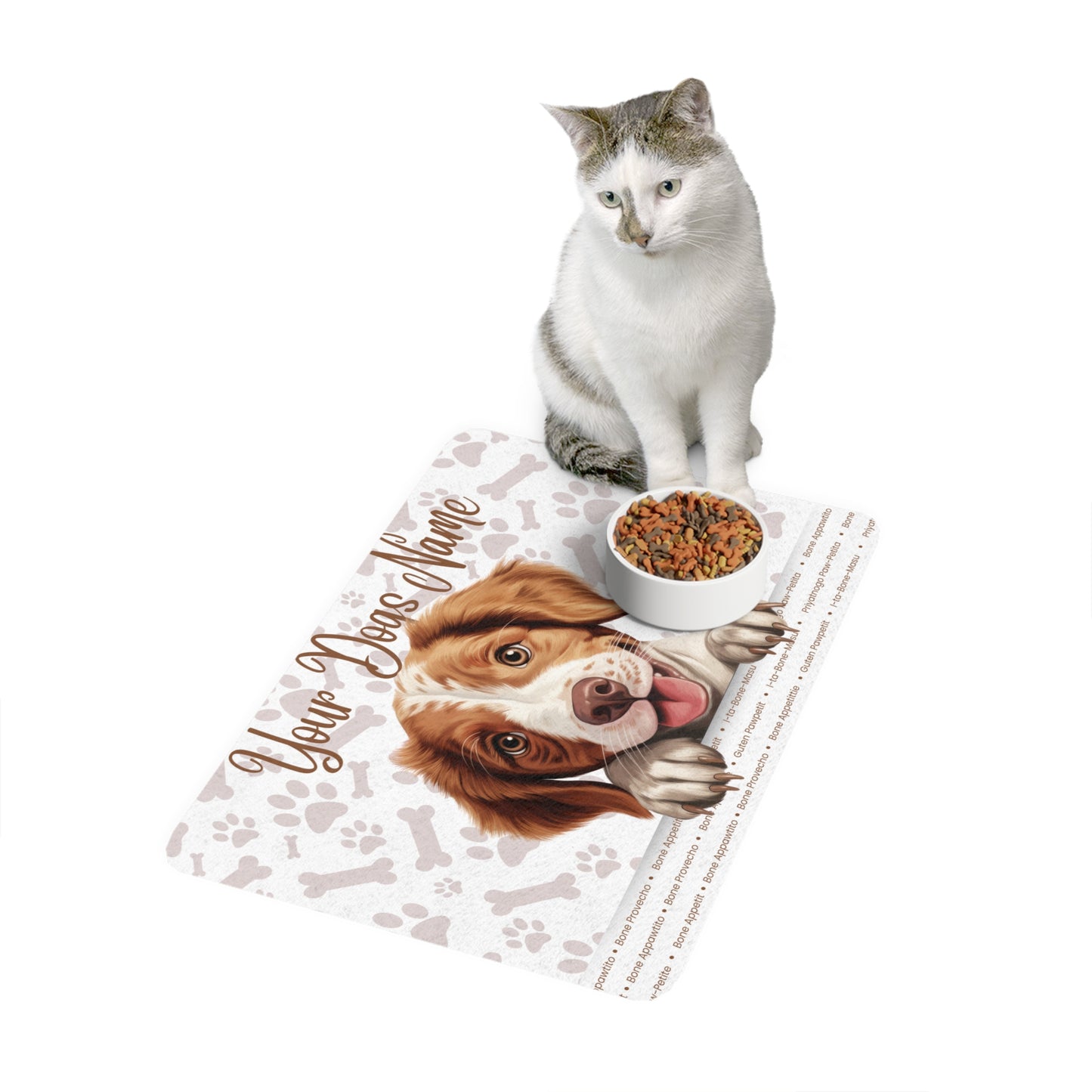 Brittany Personalized Pet Food Mat, Custom Dog Dish Placemat, Dog Lover Gift, Pet Feeding Mat, Cute Puppy Decor, Dog Name Mat