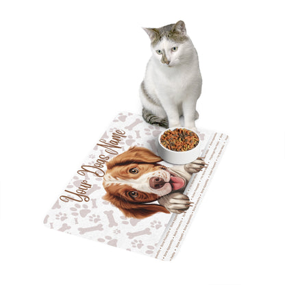 Brittany Personalized Pet Food Mat, Custom Dog Dish Placemat, Dog Lover Gift, Pet Feeding Mat, Cute Puppy Decor, Dog Name Mat