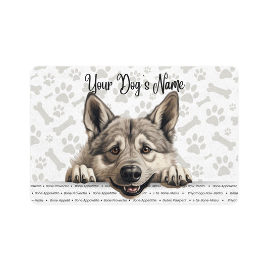 Norwegian Elkhound Personalized Pet Food Mat, Custom Dog Food Mat, Dog Feeding Mat, Cute Pet Mat, Dog Lovers Gift