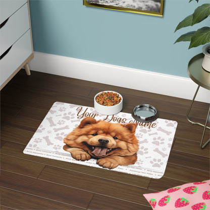Chow Chow Personalized Pet Food Mat, Custom Dog Meal Mat, Cute Pet Feeding Mat, Dog Lover Gift, Waterproof Pet Mat