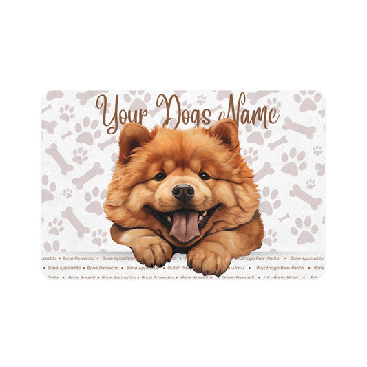 Chow Chow Personalized Pet Food Mat, Custom Dog Meal Mat, Cute Pet Feeding Mat, Dog Lover Gift, Waterproof Pet Mat