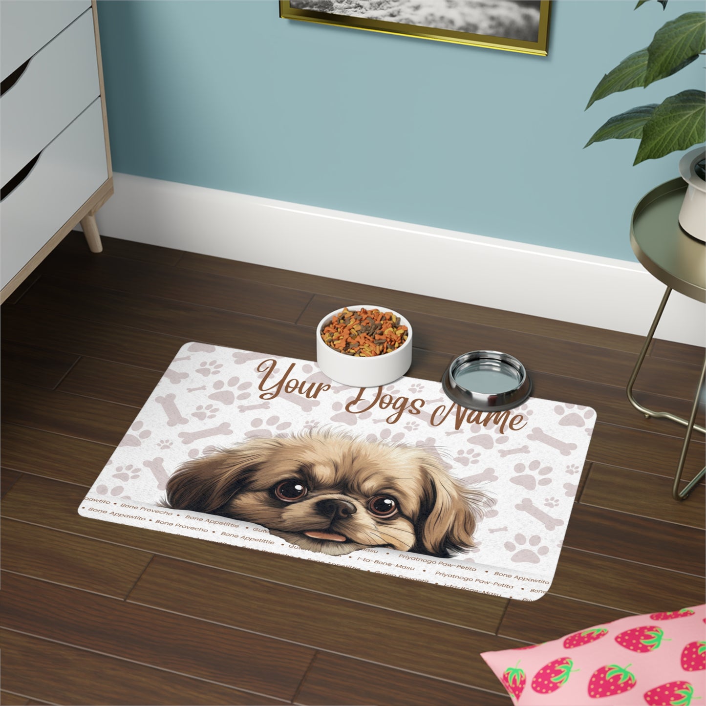 Pekingese Dog Personalized Pet Food Mat, Custom Dog Food Mat, Dog Feeding Mat, Cute Pet Mat, Dog Lovers Gift