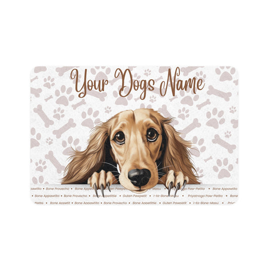 Saluki Personalized Pet Food Mat, Custom Dog Food Mat, Dog Feeding Mat, Cute Pet Mat, Dog Lovers Gift